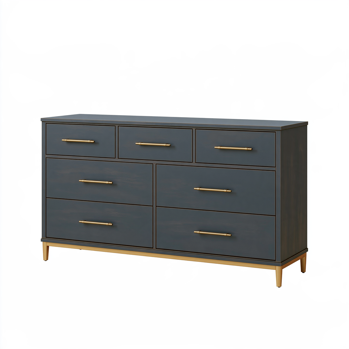Cassettiera 160 x 45 x 90 cm in legno blu scuro con 7 cassetti stile moderno