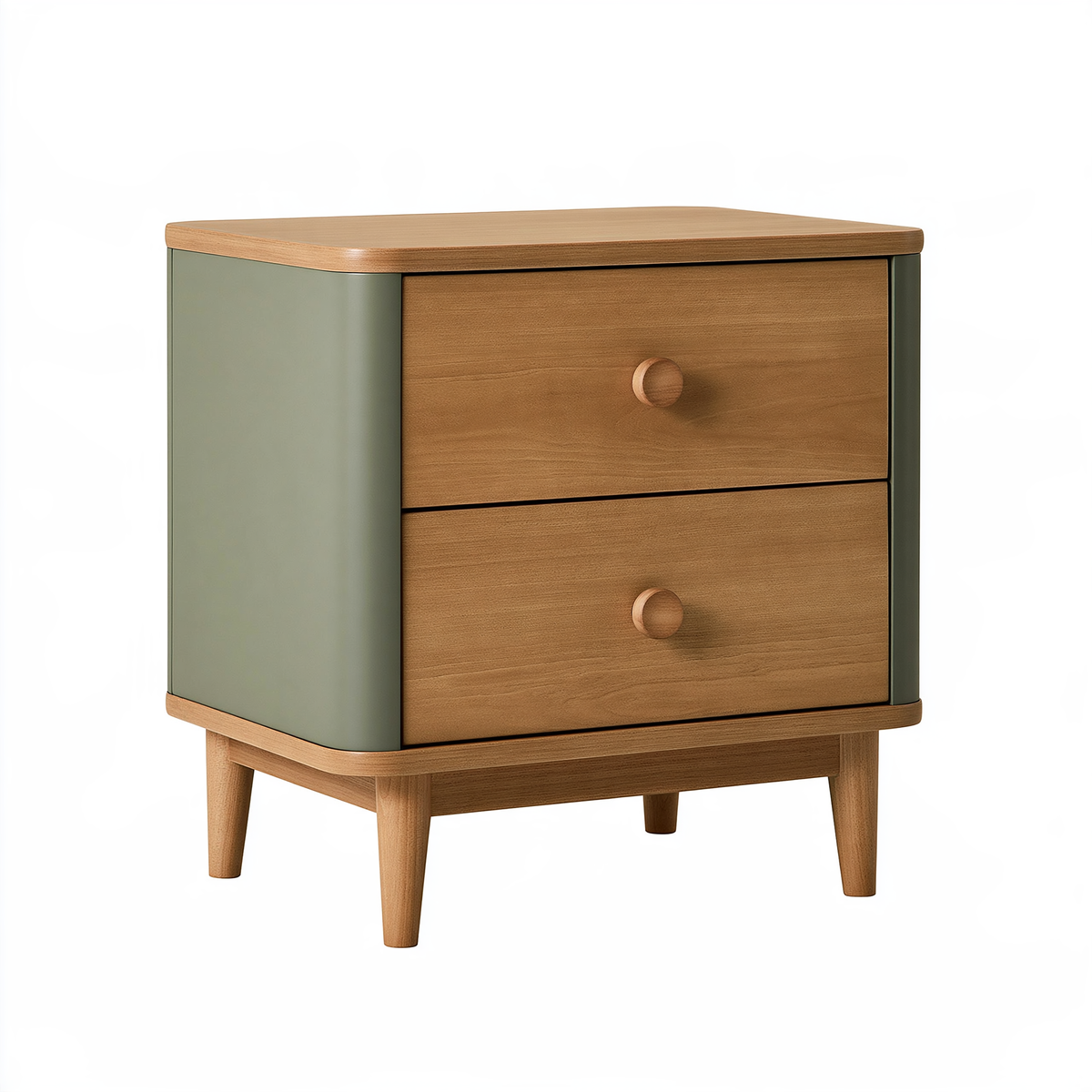 Comodino 45 x 40 x 55 cm in legno naturale e verde salvia - 2 cassetti stile moderno