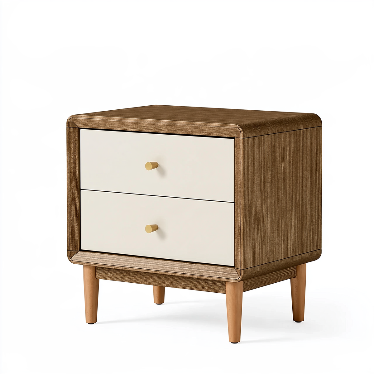 Comodino 50 x 40 x 55 cm in legno noce e crema con 2 cassetti stile moderno