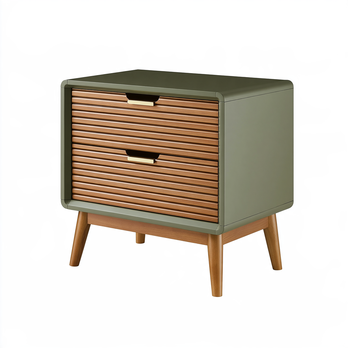 Comodino 55 x 40 x 60 cm in legno verde e marrone con 2 cassetti stile moderno