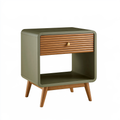 Comodino 45 x 40 x 60 cm in legno verde e marrone con cassetto e vano aperto stile moderno