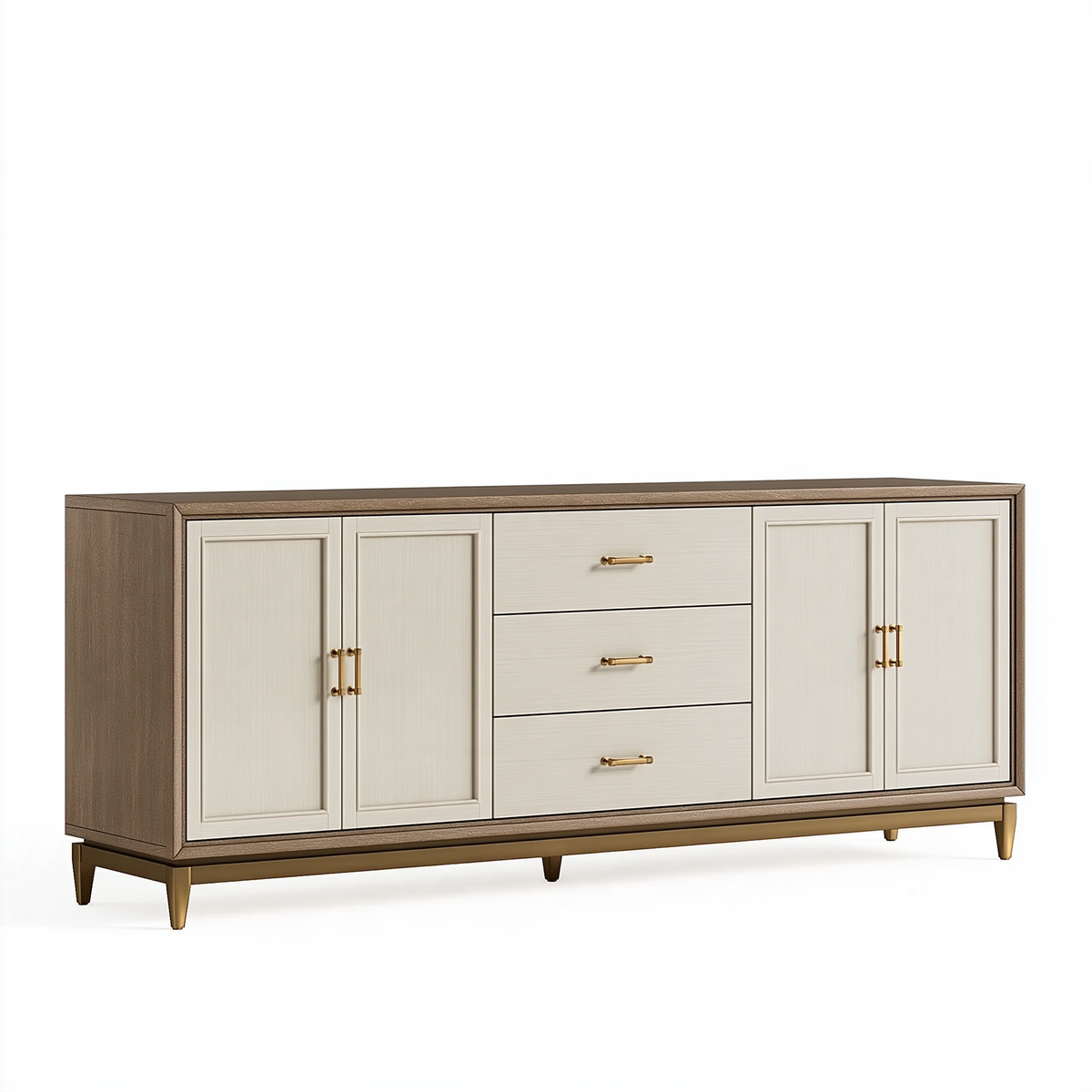Credenza 180 x 45 x 90 cm in legno beige e marrone con cassetti stile classico