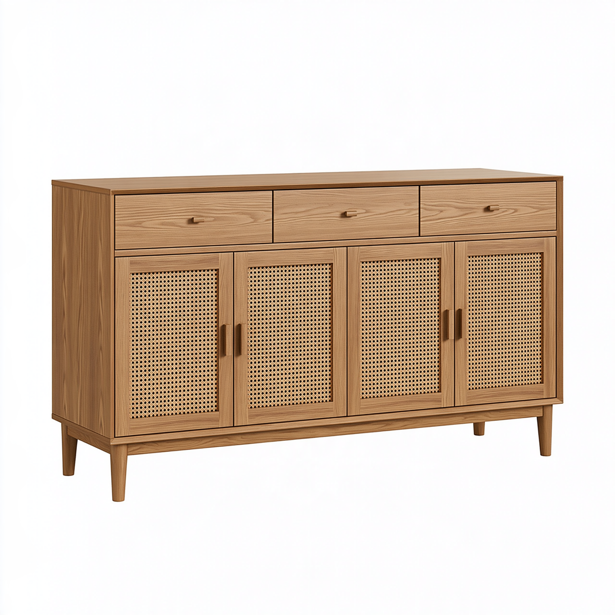 Credenza 160 x 45 x 90 cm in legno marrone con rattan intrecciato - stile retrò contenitore