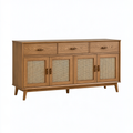 Credenza 160 x 40 x 90 cm in legno marrone con ante in rattan - stile retrò con cassetti