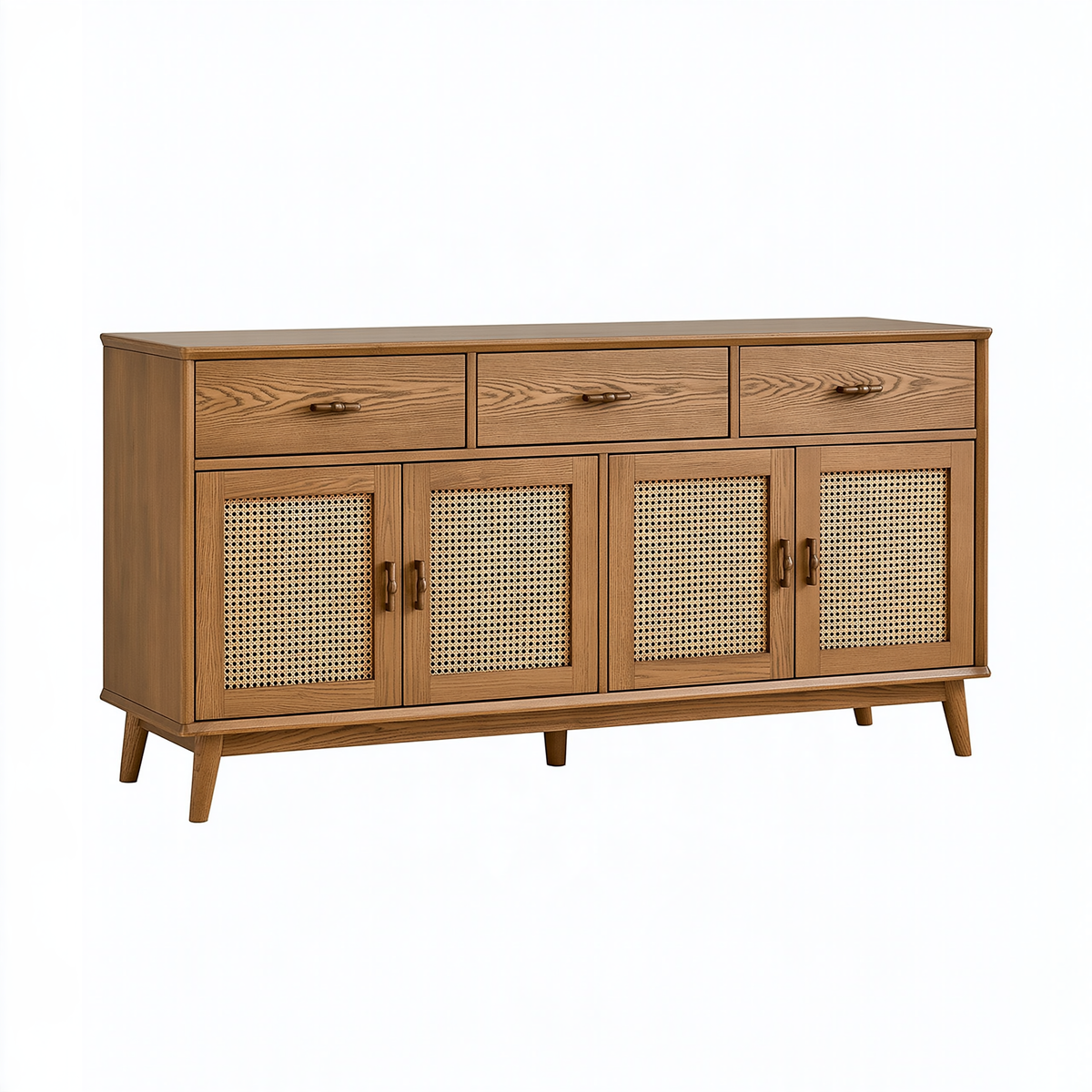Credenza 160 x 40 x 90 cm in legno marrone con ante in rattan - stile retrò con cassetti
