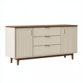 Credenza 160 x 40 x 85 cm in pannelli effetto legno bianco e noce - mobile contenitore moderno con 3 cassetti e 2 ante