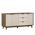Credenza 180x45x90 cm in legno marrone/beige con ante scorrevoli e cassetti stile moderno