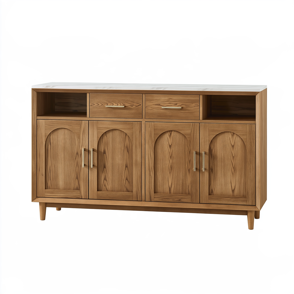 Credenza 160 x 45 x 100 cm in legno marrone con piano bianco effetto marmo - contenitore moderno