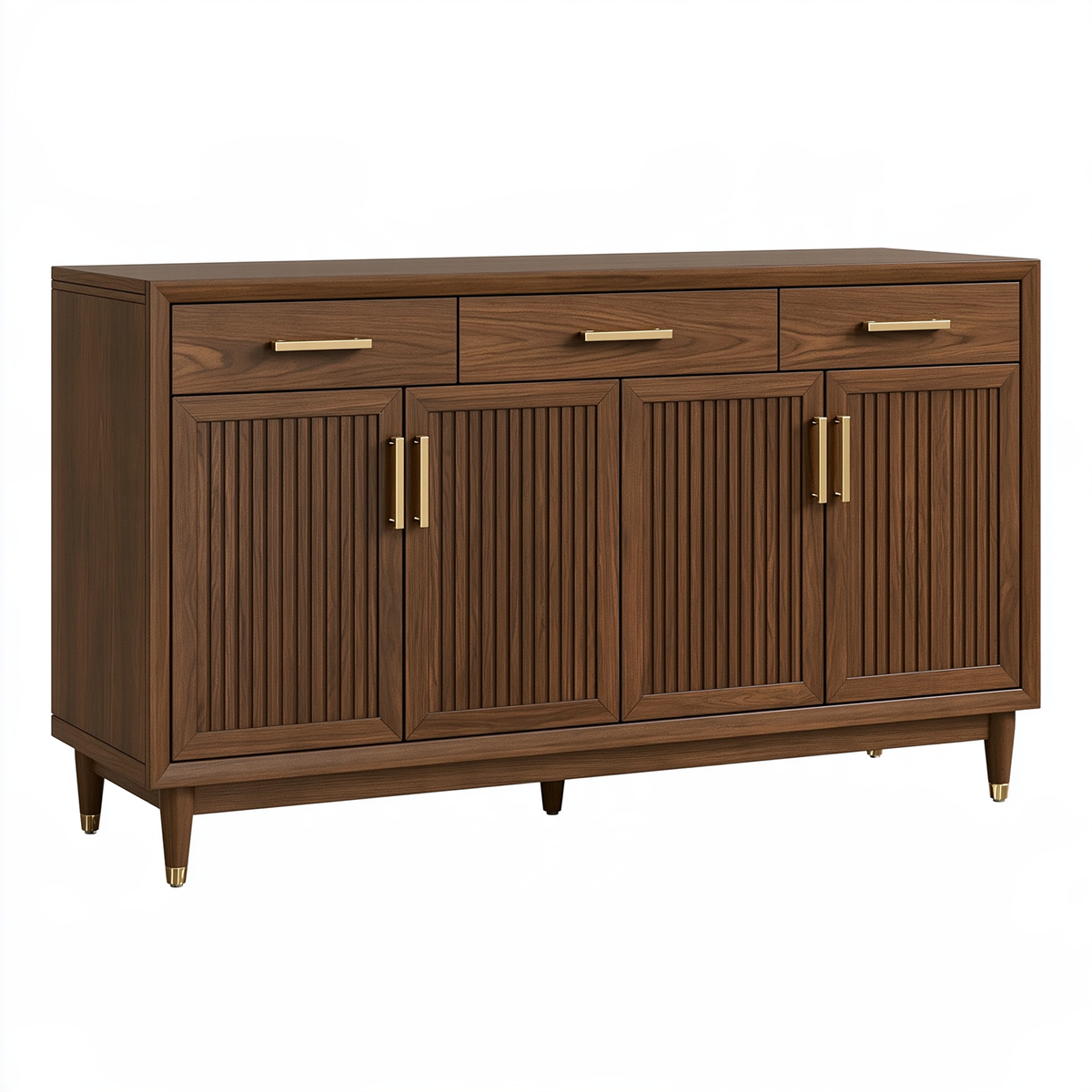 Credenza 160 x 45 x 90 cm in legno marrone noce con ante scanalate per soggiorno