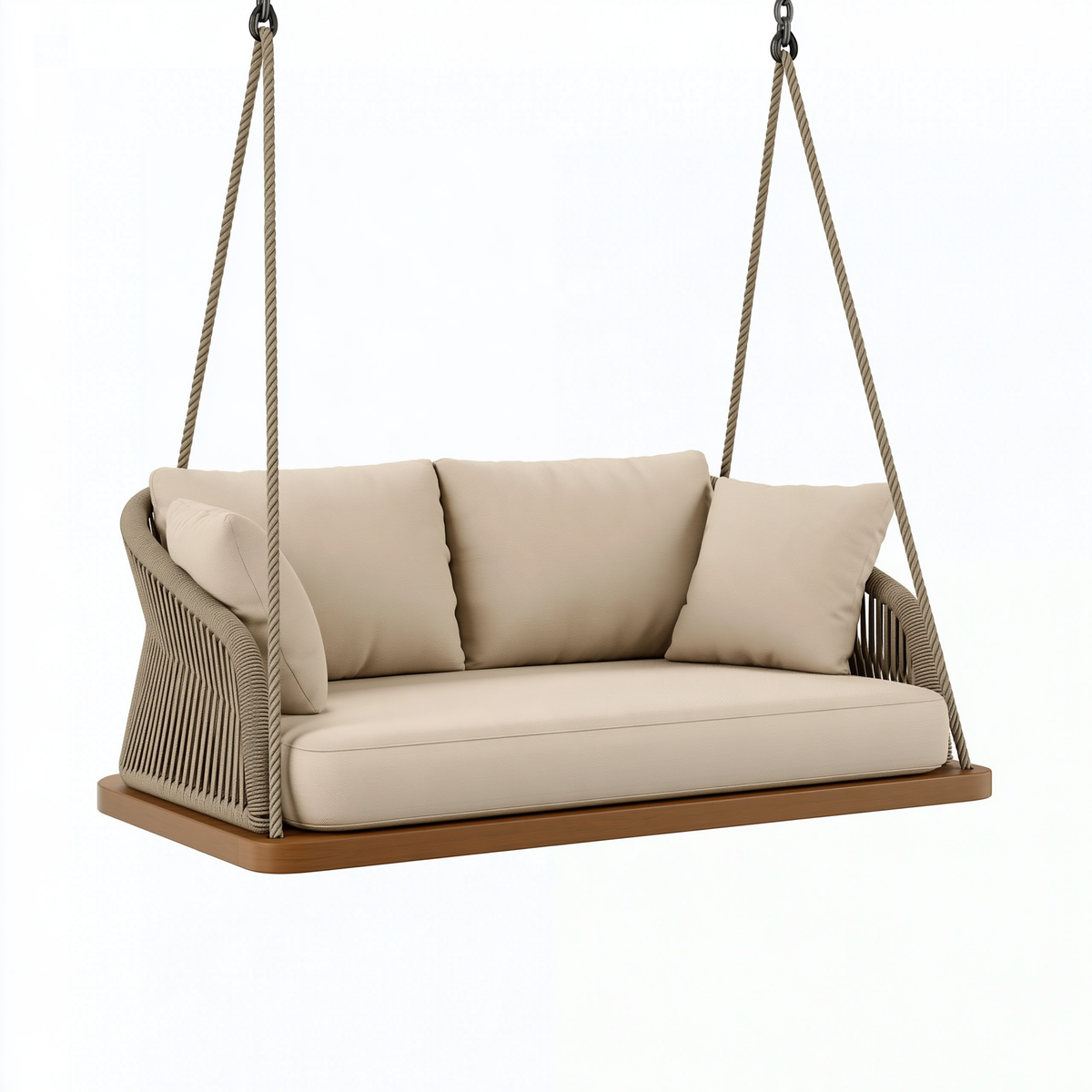 Dondolo sospeso da giardino 140 x 75 x 190 cm in legno e corda beige stile contemporaneo