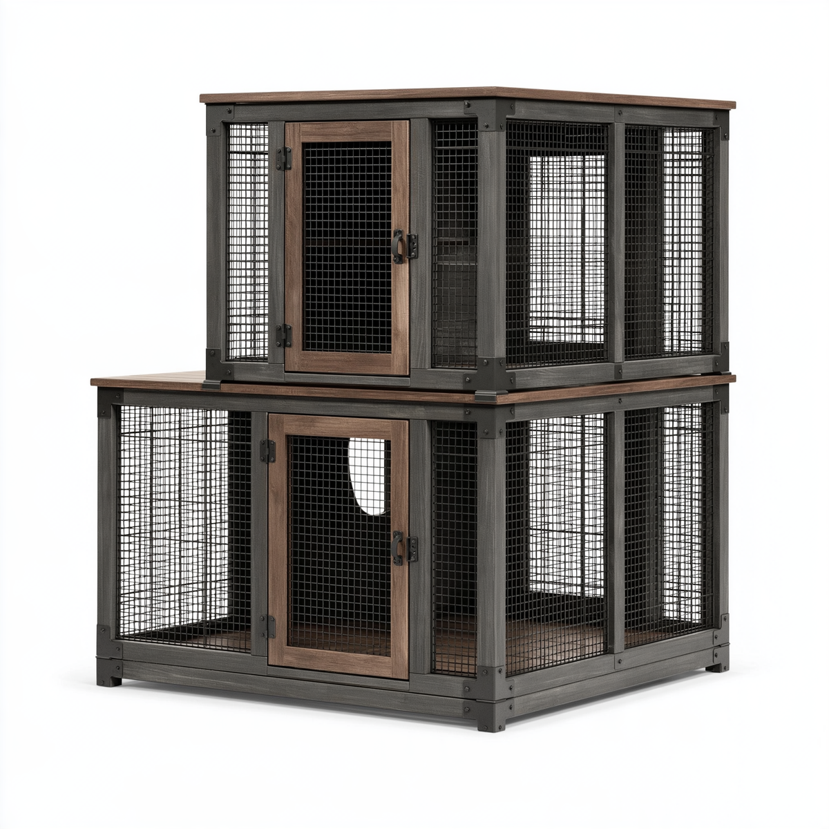 Gabbia per gatti 120 x 60 x 150 cm in legno e rete metallica marrone/nero a due livelli