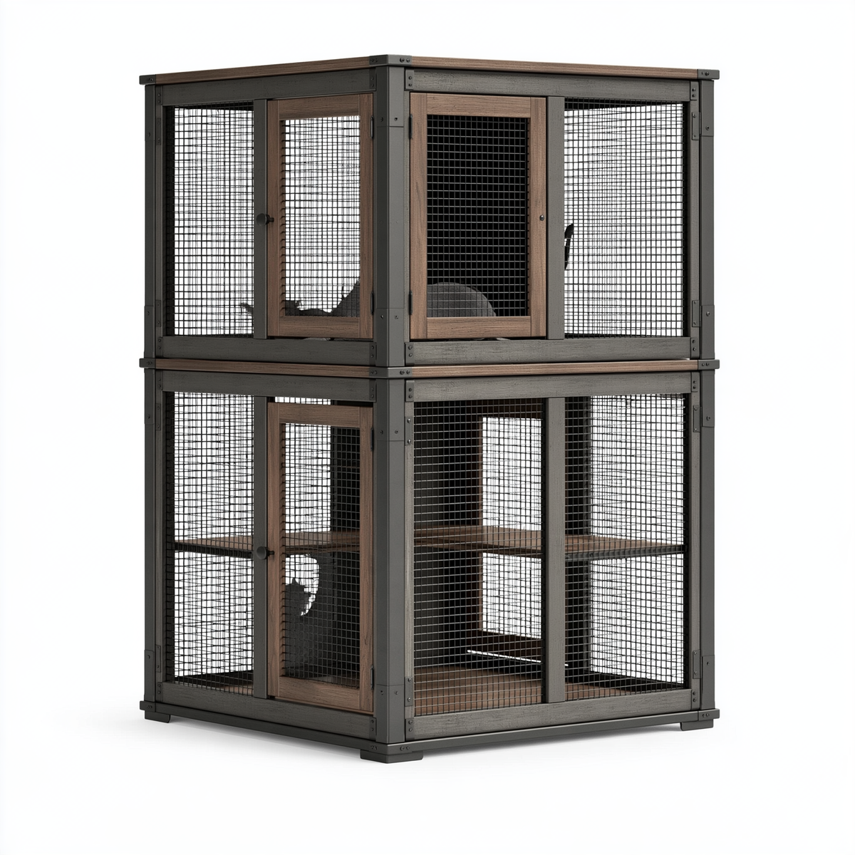 Gabbia per gatti 120 x 60 x 180 cm in legno e metallo marrone/nero a due livelli stile industriale