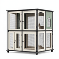 Gabbia per gatti 180 x 90 x 180 cm in metallo e legno bianco verde con ruote a due livelli