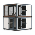 Gabbia per gatti 120 x 60 x 120 cm in legno e rete metallica blu bianco a due livelli