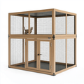 Gabbia per gatti 120 x 60 x 180 cm in legno marrone con rete metallica a due livelli